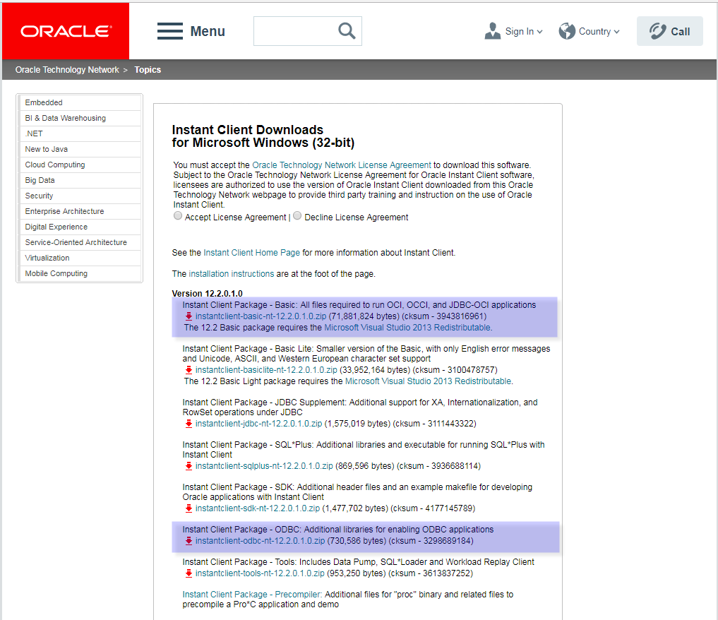 download oracle odbc driver 12c